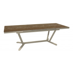 Table de repas extensible en aluminium et HPL - VITA 180/240 x 100 - Allonge automatique - Coloris crème et minéral - PROLOISIRS