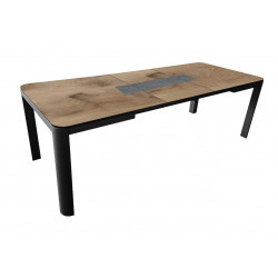 Table de repas extensible en aluminium et HPL - ALMA 160/210 x 90 - Allonge automatique - Coloris graphite et bois - PROLOISIRS