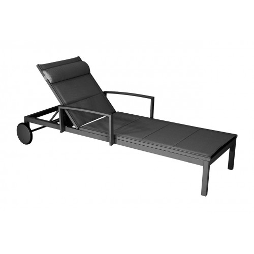 Lit de relaxation en aluminium et TPEP matelassé – NINA – Dossier réglable avec accoudoirs et roues – Coloris graphite et chevro - PROLOISIRS