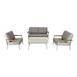 Salon de jardin 4 pièces en aluminium et rope avec coussins – MANON – Coloris crème de marque PROLOISIRS, référence: J9474400