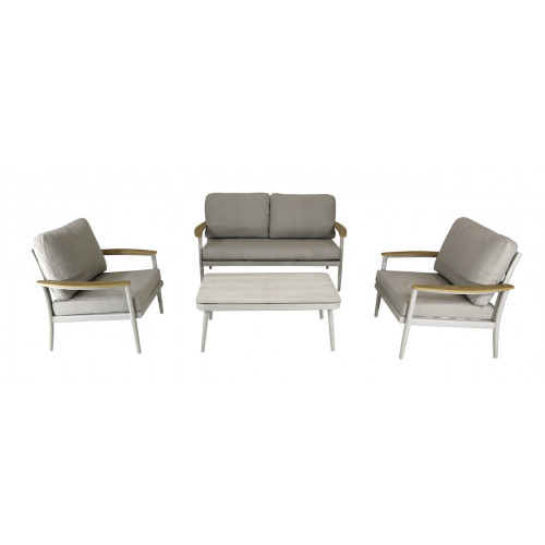 Salon de jardin 4 pièces en aluminium et rope avec coussins – MANON – Coloris crème - PROLOISIRS