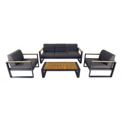 Salon de jardin 4 pièces en aluminium et teck FSC avec coussins – ALEXANDER – Coloris graphite de marque PROLOISIRS, référence: J9474500