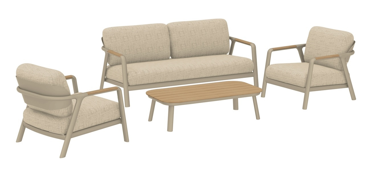 PROLOISIRS Salon bas 4 pièces en aluminium avec coussins Coloris crème et chêne - vue 2