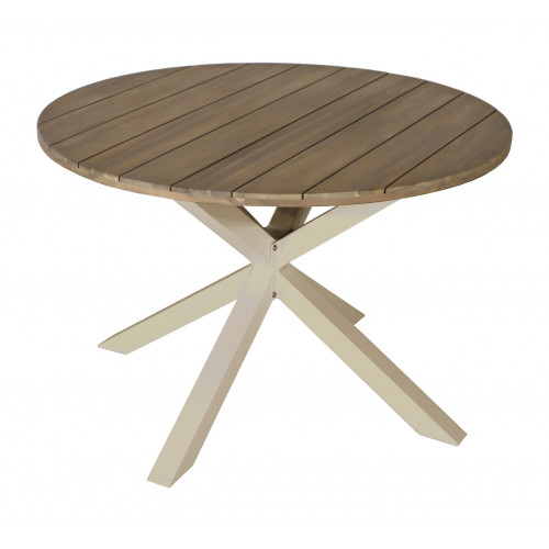 Table ronde de jardin en aluminium et acacia FSC – ORIANE Ø112 – Coloris crème et acacia - PROLOISIRS