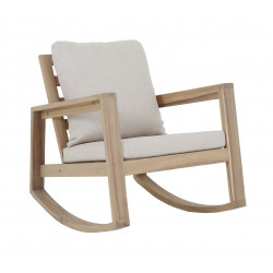Fauteuil à bascule en acacia FSC avec coussins – PHUKET – Coloris naturel et crème de marque PROLOISIRS, référence: J9475400