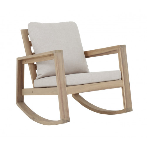 Fauteuil à bascule en acacia FSC avec coussins – PHUKET – Coloris naturel et crème - PROLOISIRS