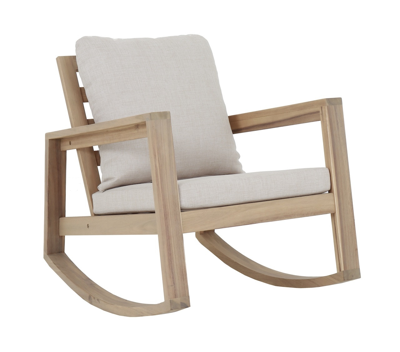 Fauteuil à bascule en acacia FSC avec coussins PHUKET Coloris naturel et crème