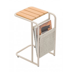 Porte-revue RIVA – Aluminium époxy / Plateau teck FSC – Blanc de marque PROLOISIRS, référence: B9485900