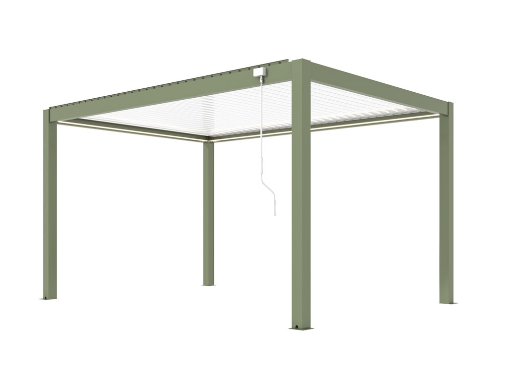 Pergola bioclimatique autoportée solaire en aluminium – MIRA 3 x 4 – Coloris amande avec lames blanches