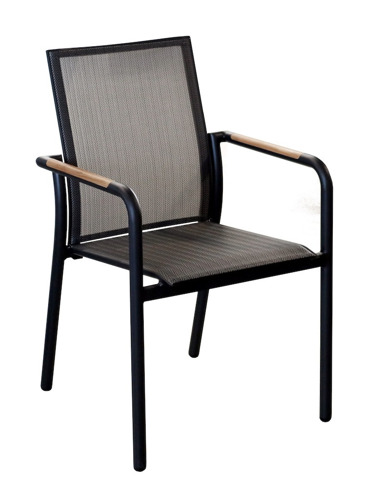 Fauteuil repas empilable AROHA chevron Aluminium époxy Accoudoirs teck FSC