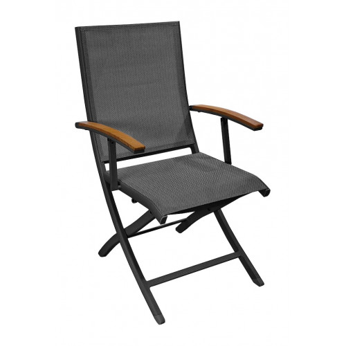 Fauteuil repas pliant – TREVISE – Graphite chevron – Aluminium époxy – Accoudoirs teck FSC - PROLOISIRS