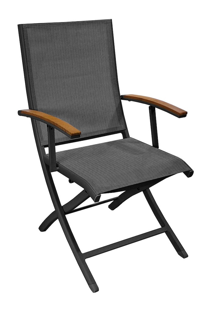 Fauteuil repas pliant TREVISE chevron Aluminium époxy Accoudoirs teck FSC