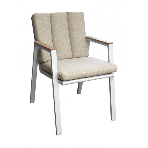 Fauteuil – LEATHER – Crème – Aluminium époxy et accoudoirs teck FSC - PROLOISIRS