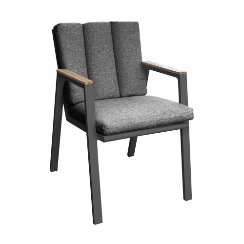 Fauteuil – LEATHER – Graphite – Aluminium époxy et accoudoirs teck FSC - PROLOISIRS