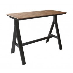 Table haute – LEATHER – 150 x 70 cm – Graphite – Aluminium époxy et teck FSC de marque PROLOISIRS, référence: J9479300
