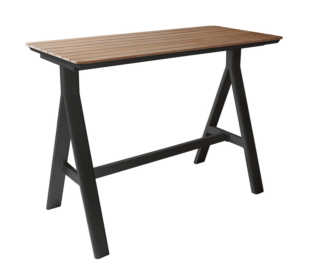 Table haute LEATHER 150 x 70 cm Aluminium époxy et teck FSC