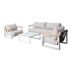 Salon bas – LEATHER II – Set 4 pièces – Crème – Aluminium époxy et teck FSC de marque PROLOISIRS, référence: J9479400