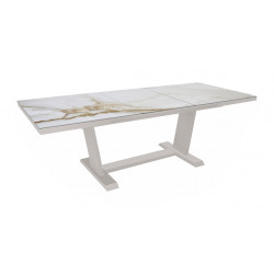 Table de repas extensible – AMBER – 180/240 x 100 cm – Crème Praline – Aluminium époxy et céramique KEDRA de marque PROLOISIRS, référence: J9479700