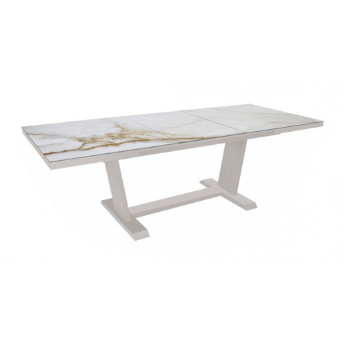 Table de repas extensible – AMBER – 180/240 x 100 cm – Crème Praline – Aluminium époxy et céramique KEDRA - PROLOISIRS