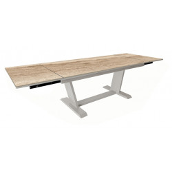 Table de repas extensible – AMBER – 180/280 x 100 cm – Crème Travertin – Aluminium époxy et céramique KEDRA de marque PROLOISIRS, référence: J9479800