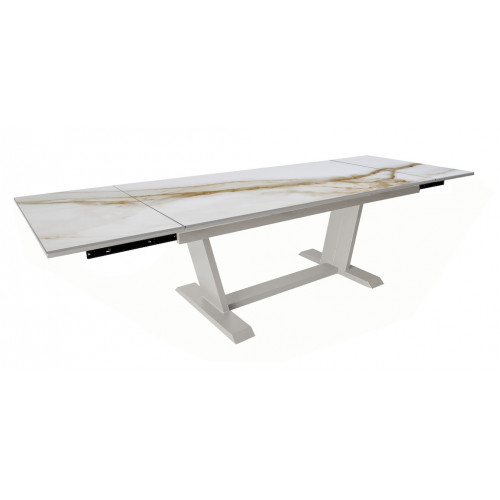 Table de repas extensible – AMBER – 180/280 x 100 cm – Crème Praline – Aluminium époxy et céramique KEDRA - PROLOISIRS