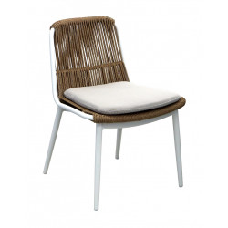 Chaise de repas – COMO – Blanc / Wicker Twist naturel – Aluminium époxy de marque PROLOISIRS, référence: J9480000