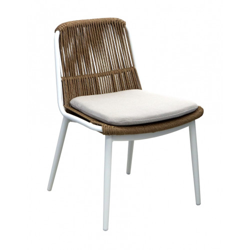 Chaise de repas – COMO – Blanc / Wicker Twist naturel – Aluminium époxy - PROLOISIRS