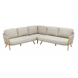 Salon d’angle – EVEN – 2 méridiennes + 1 angle – Aluminium / Teck FSC / Rope W.Mocha – Naturel de marque PROLOISIRS, référence: J9480800