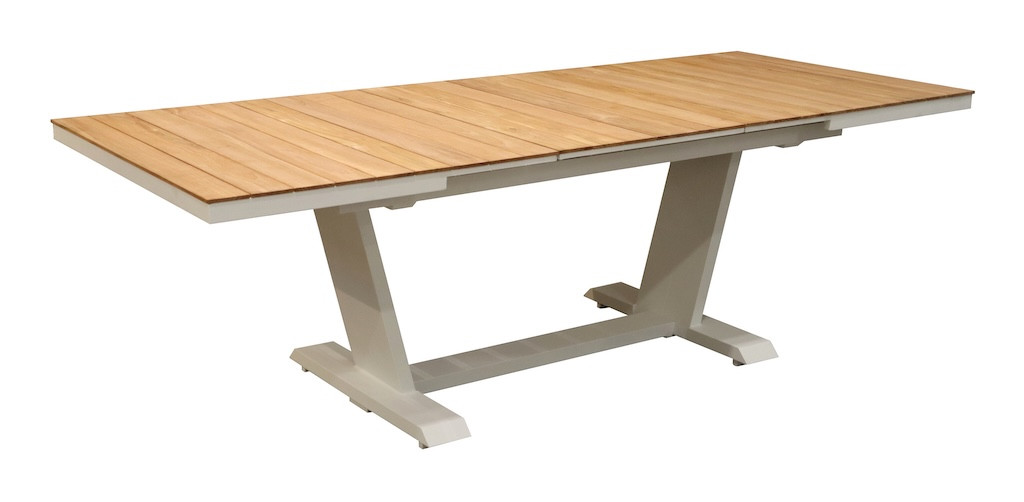 Table de repas extensible AMBER 180240 x 100 cm Aluminium époxy / Lames teck Allonge automatique