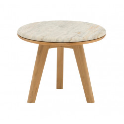 Table basse – IBISCUS – Ø50 cm – Teck FSC 100% / Travertin – Teck de marque PROLOISIRS, référence: J9481400