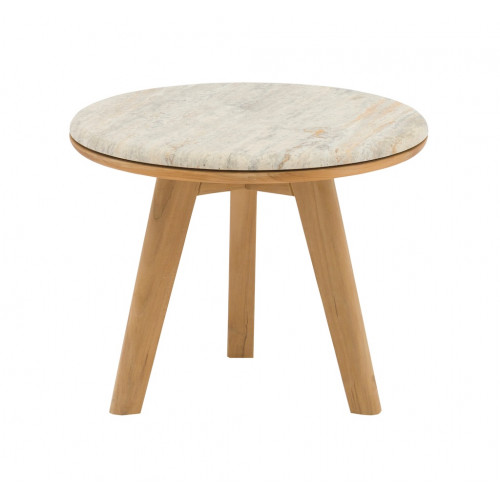 Table basse – IBISCUS – Ø50 cm – Teck FSC 100% / Travertin – Teck - PROLOISIRS