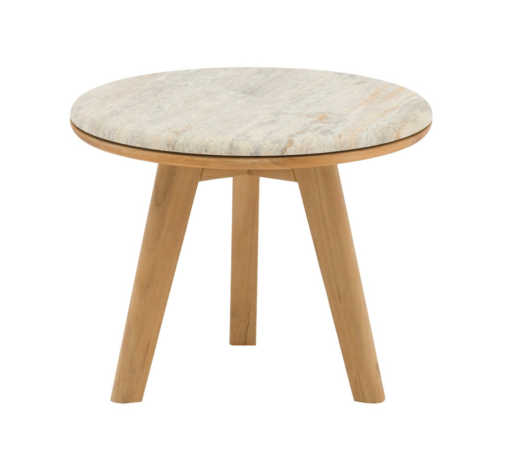 Table basse IBISCUS Ø50 cm Teck FSC 100% / Travertin Teck