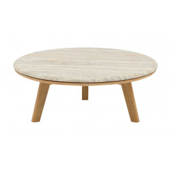 Table basse – IBISCUS – Ø80 cm – Teck FSC 100% / Travertin – Teck de marque PROLOISIRS, référence: J9481500