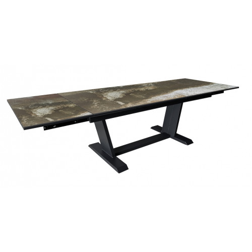 Table AMBER 180/230/280 x 100 cm – Aluminium époxy graphite / Plateau Dekton Trilium – Allonges en bout - PROLOISIRS