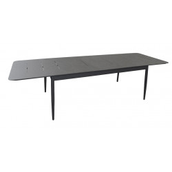 Table DUBLIN 200/250/300 x 100 cm – Aluminium époxy graphite / Plateau HPL Stone Black – Allonge escamotable papillon de marque PROLOISIRS, référence: J9485300
