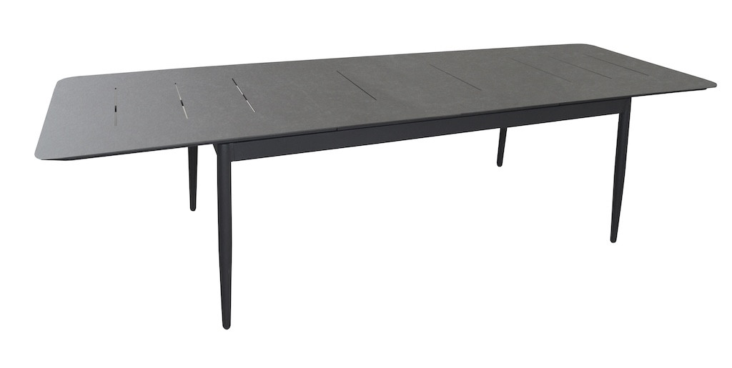 Table DUBLIN 200250300 x 100 cm Aluminium époxy / Plateau HPL Stone Allonge escamotable papillon