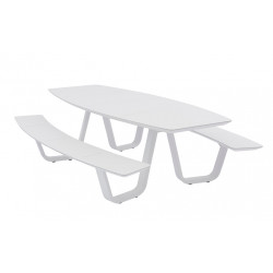 Set repas PICNIC CURV - 1 table 180 x 72 cm + 2 bancs - Aluminium époxy blanc - PROLOISIRS