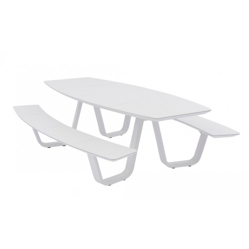 Set repas PICNIC CURV - 1 table 180 x 72 cm + 2 bancs - Aluminium époxy blanc - PROLOISIRS