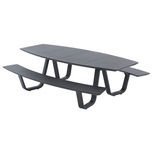 Set repas PICNIC CURV – 1 table 180 x 72 cm + 2 bancs – Aluminium époxy graphite - PROLOISIRS