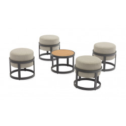 Set TOTEM (4 tabourets + 1 table) – Empilable – Aluminium époxy / Teck FSC – Graphite de marque PROLOISIRS, référence: J9485700