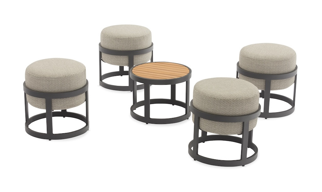 PROLOISIRS Set TOTEM 4 tabourets + 1 table Empilable Aluminium époxy / Teck - vue 2