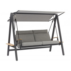 Balancelle DANDY – Aluminium époxy / Accoudoirs teck FSC / Coussin Olefin – Graphite de marque PROLOISIRS, référence: J9485800