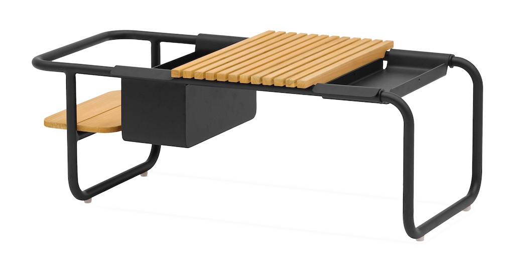 Table basse SUNSET aluminium époxy plateau teck FSC 101 x 46 5 cm