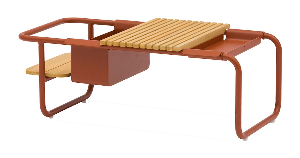 Table basse SUNSET aluminium époxy plateau teck FSC Terra Cotta 101 x 46 5 cm
