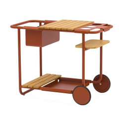 Desserte SUNSET aluminium époxy plateaux teck FSC – Terra Cotta – 90 x 46,5 cm de marque PROLOISIRS, référence: J9486800