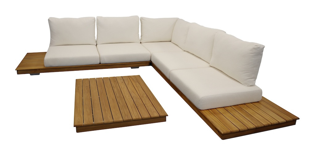 PROLOISIRS Set salon bas NEWCASTLE 1 canapé d'angle + 1 table basse Teck / - vue 2