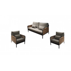 Set salon bas RAPHIA – 1 canapé 2 places + 2 fauteuils – Graphite / Naturel / Gris de marque PROLOISIRS, référence: J9487500