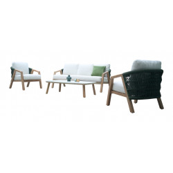 Set salon bas BATZ – (1 canapé 3 places + 2 fauteuils + 1 table basse) – Oak Blanc de marque PROLOISIRS, référence: J9488200
