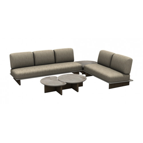 Set salon bas KETCH – Set angle 3 places + 2 places + table basse – Crème Gris Beige - PROLOISIRS