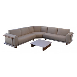 Set angle SIROCO – 2 méridiennes + 1 angle + 1 table basse – Crème Chine Beige de marque PROLOISIRS, référence: J9488400